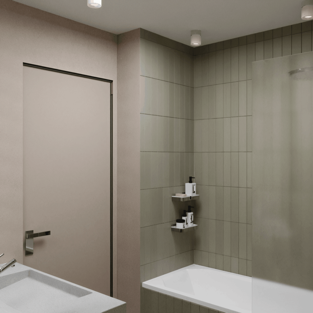 Сочетание плитки разных оттенков в интерьере ванной